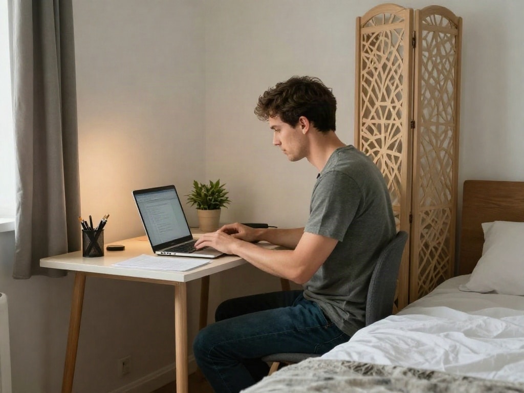 Schlafzimmer mit Homeoffice