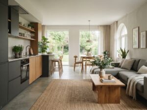 Wohnzimmer mit offener Küche